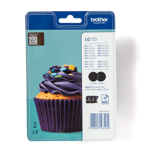 Brother LC-123BKBP2 / LC123BKBP2 black ink cartridge twin pack XL, 2 x 600 pages