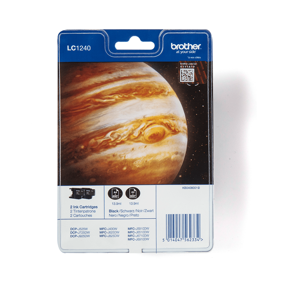 Pack 2 cartouches d'encre Brother LC-1240BKBP2 / LC1240BKBP2 noires XL, 2 x 600 pages