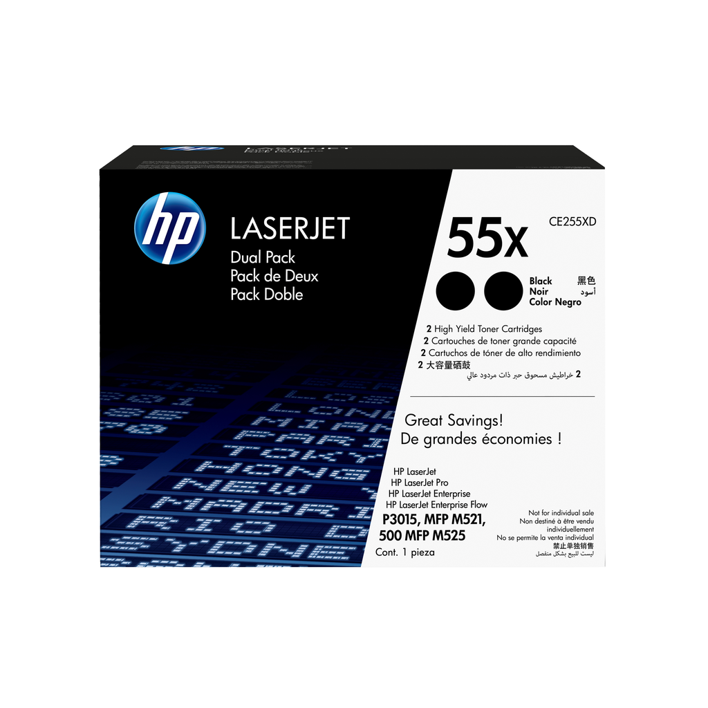 2er-Pack Toner HP 55X / CE255XD Schwarz XL, 2 x 12.500 Seiten
