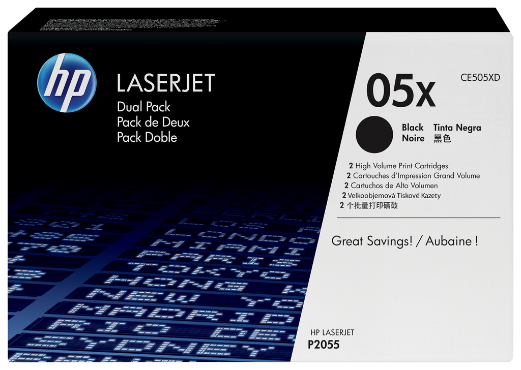 Pack de 2 toners HP 05X / CE505XD noir XL, 2 x 6 500 pages