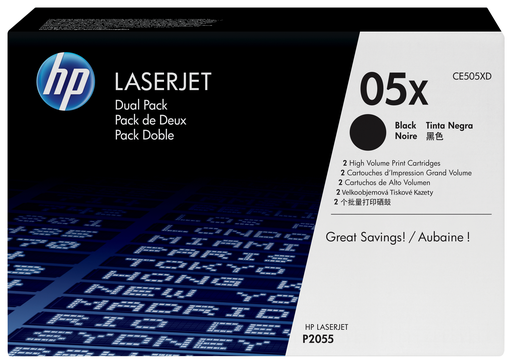 Pack de 2 toners HP 05X / CE505XD noir XL, 2 x 6 500 pages
