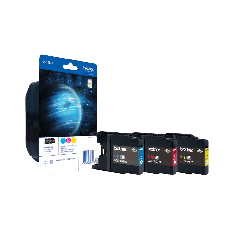 Pack cartouches d'encre Brother LC-1280XLRBWBP / LC1280XLRBWBP, 3 couleurs XXL, 1 200 pages
