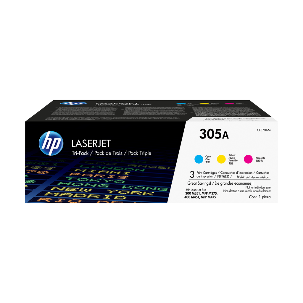 HP 305A / CF370AM tri-color toner 3-pack, 2,600 pages