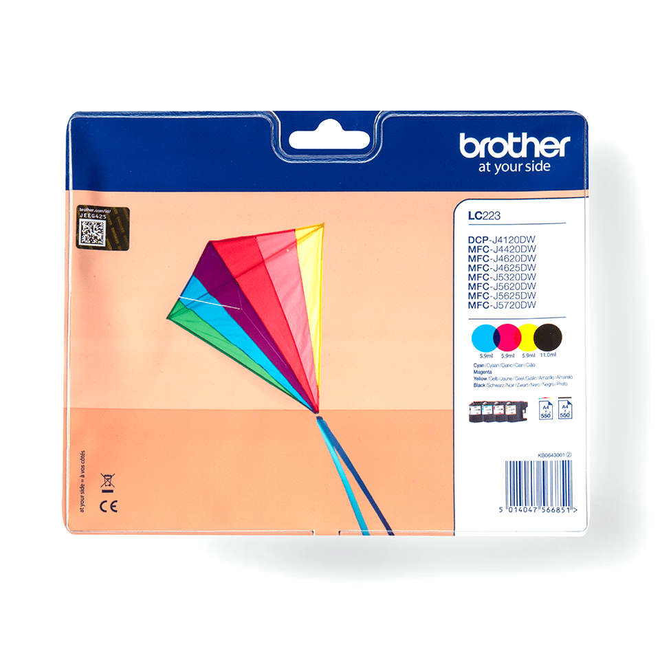 Brother Tinten-Multipack LC-223VALBP / LC223VALBP, 4 Farben XL, 550 Seiten
