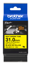 Gaine thermorétractable Brother HSe-661E / HSE661E, noir sur jaune, 31,0 mm x 1,5 m