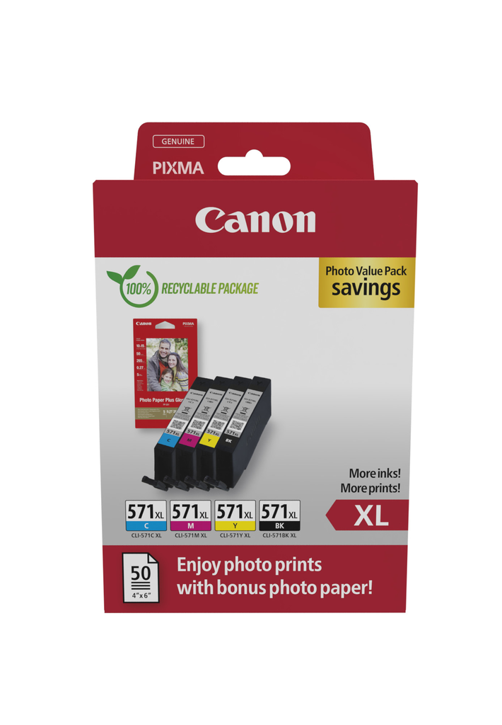 Multipack Tintenpatronen Canon CLI-571XL / 0332C006, 4 Farben XL