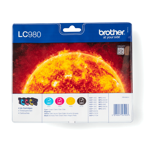 Pack cartouches d'encre Brother LC-980VALBP / LC980VALBP, 4 couleurs, 260 pages