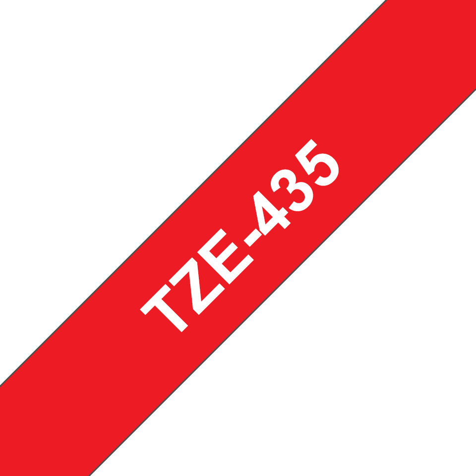 Ruban laminé Brother TZe-435 / TZE435, blanc sur rouge, 12 mm x 8 m