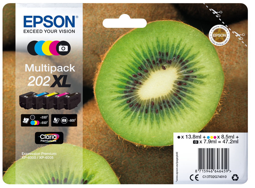 Tintenpatrone Epson 202XL / C13T02G74010 4 Farben XL, 85 ml