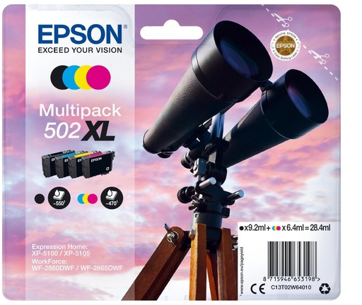 Tintenpatrone Epson 502XL / C13T02W64010 4 Farben XL, 550 Seiten