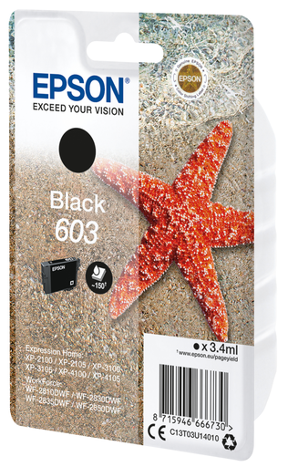 Tintenpatrone Epson 603 / C13T03U14010 Schwarz, 34 ml
