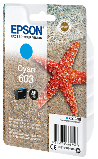 Cartouche d'encre Epson 603 / C13T03U24010 cyan, 24 ml