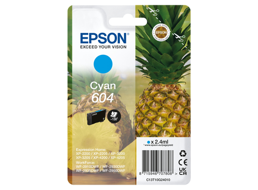 Epson T10G24 / C13T10G24010 cyan ink cartridge, 130 pages