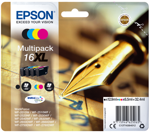 Tintenpatrone Epson 16XL / C13T16364012 4 Farben XL, 65 ml