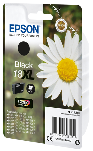 Cartouche d'encre Epson 18XL / C13T18114012 noire XL, 470 pages