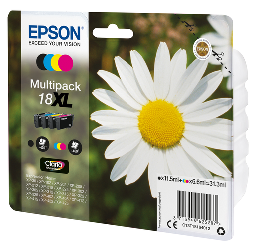 Cartouche d'encre Epson 18XL / C13T18164012 4 couleurs XL, 470 pages