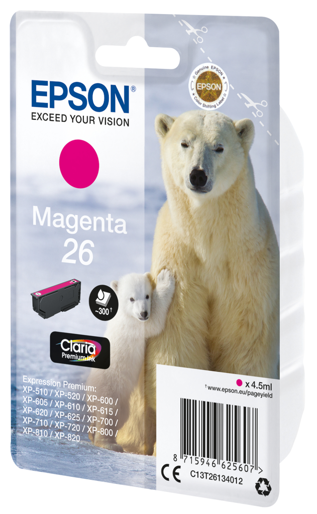 Cartouche d'encre Epson 26 / C13T26134012 magenta, 300 pages