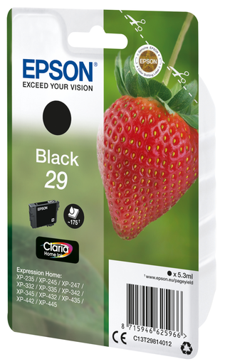 Cartouche d'encre Epson 29 / C13T29814012 noire, 175 pages