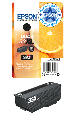 Tintenpatrone Epson 33XL / C13T33514012 Schwarz XL, 122 ml