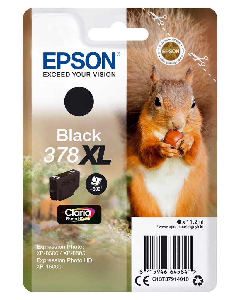 Cartouche d'encre Epson 378XL / C13T37914010 noire XL, 500 pages
