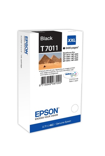 Cartouche d'encre Epson T7011 / C13T70114010 noire XXL, 3 400 pages