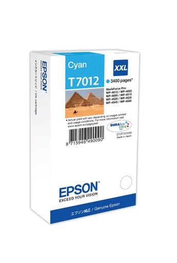Cartouche d'encre Epson T7012 / C13T70124010 cyan XXL, 3 400 pages