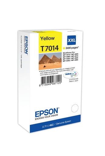 Cartouche d'encre Epson T7014 / C13T70144010 jaune XXL, 3 400 pages
