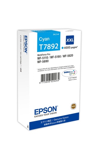 Tintenpatrone Epson T7892XXL / C13T789240 Cyan XXL, 4.000 Seiten