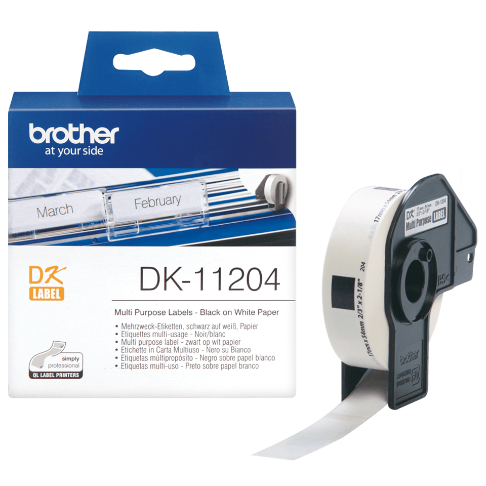 Étiquettes prédécoupées Brother DK-11204 / DK11204, noir sur blanc, 17 x 54 mm, 400 étiquettes