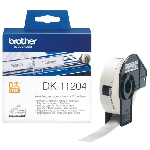 Brother DK-11204 / DK11204 die-cut labels, black on white, 17 x 54 mm, 400 labels