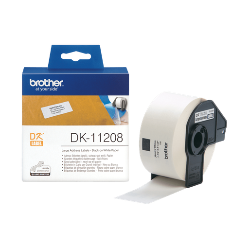 Brother DK-11208 / DK11208 die-cut labels, black on white, 38 x 90 mm, 400 labels