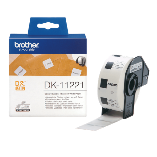 Étiquettes prédécoupées Brother DK-11221 / DK11221, noir sur blanc, 23 x 23 mm, 1 000 étiquettes