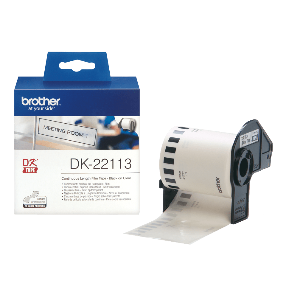 Brother DK-22113 / DK22113 continuous film roll, black on clear, 62 mm x 15.24 m