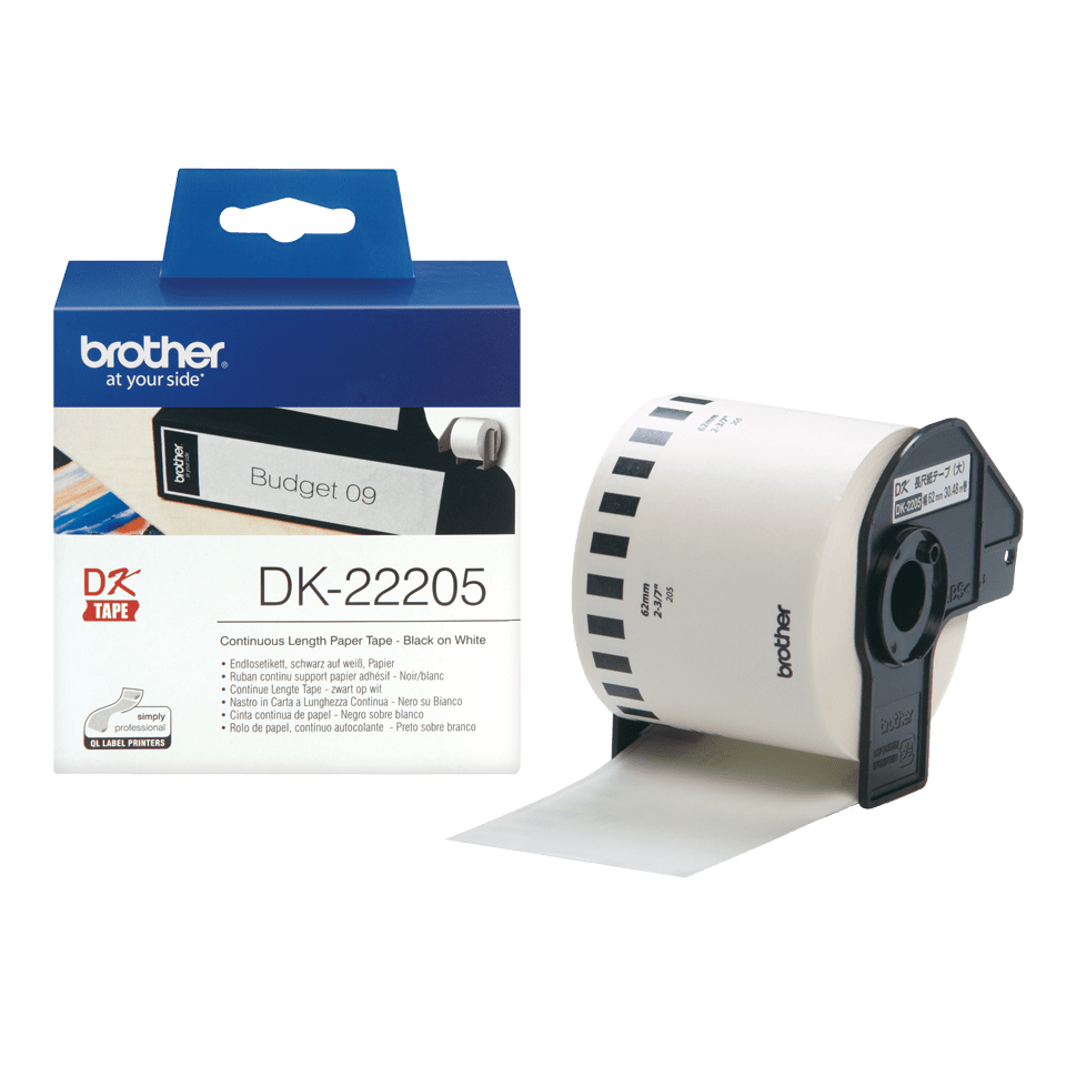 Rouleau continu papier Brother DK-22205 / DK22205, noir sur blanc, 62 mm x 30,48 m