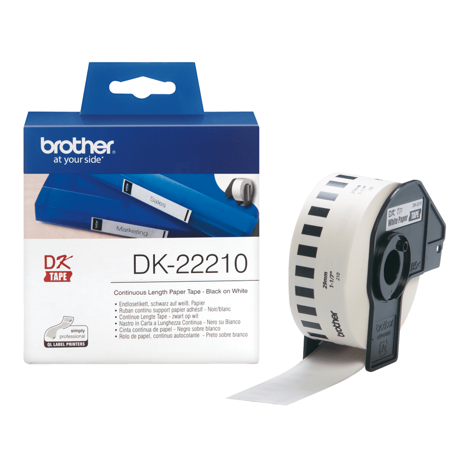 Brother DK-22210 / DK22210 continuous paper roll, black on white, 29 mm x 30.48 m