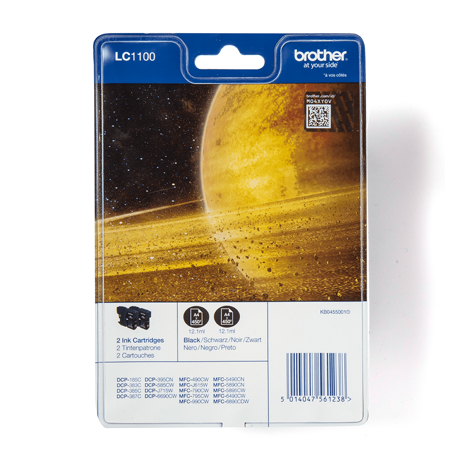 Brother LC-1100BKBP2 / LC1100BKBP2 black ink cartridge twin pack, 2 x 450 pages