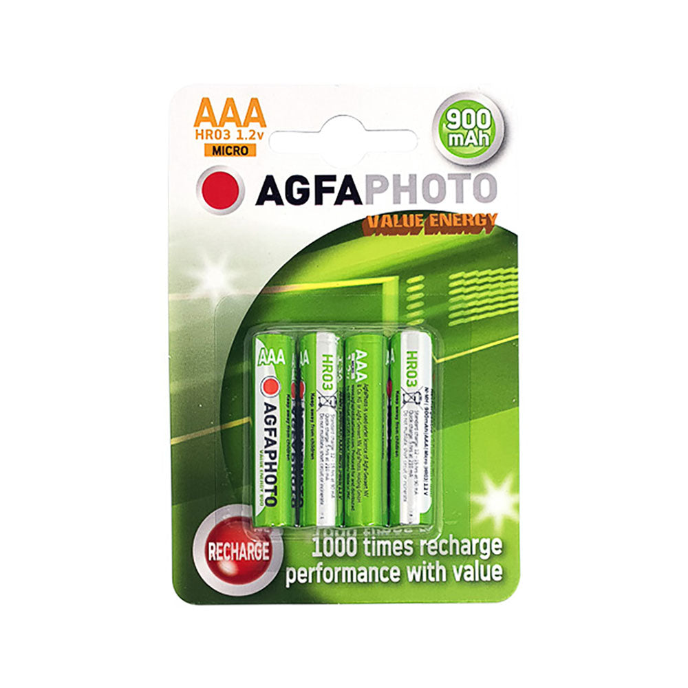 Piles rechargeables NiMH AAA AgfaPhoto 131802756, 900 mAh, lot de 4