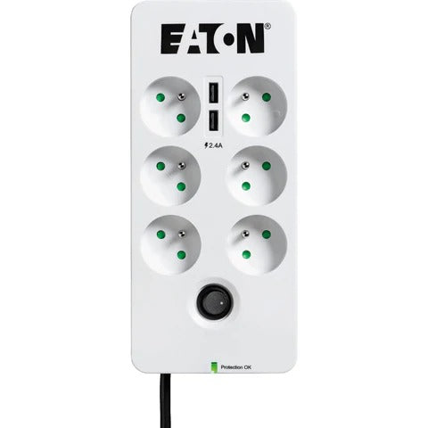 Eaton Protection Box 6-outlet surge protector power strip, 2 USB ports, 1.5 m