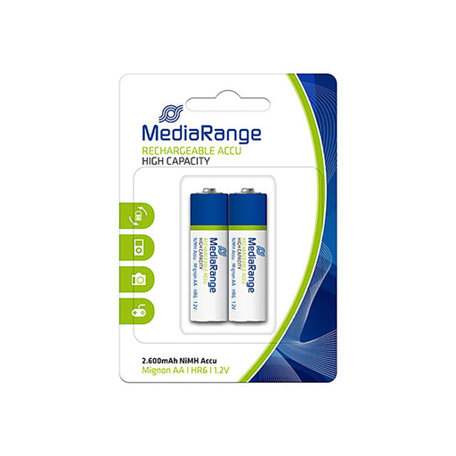 MediaRange MRBAT123 rechargeable NiMH AA batteries, 2600 mAh, pack of 2