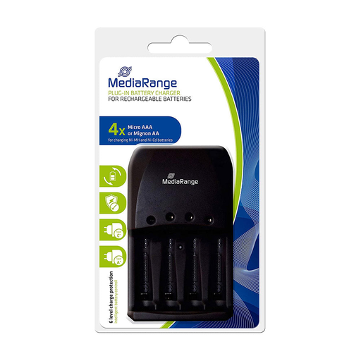 Chargeur de piles 4 emplacements MediaRange MRBAT191, AA / AAA, noir