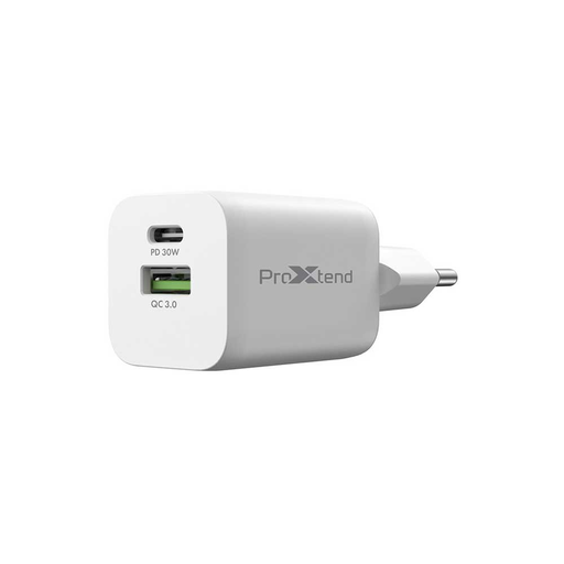Chargeur mural double USB-C et USB-A ProXtend PX-PD30P2EU, 30 W, PD / QC 3.0, blanc