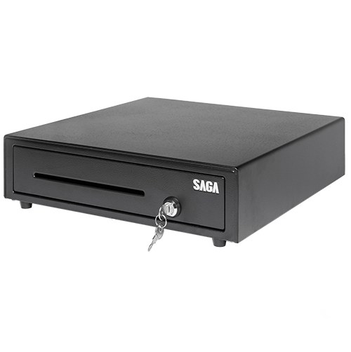 Tiroir-caisse à ouverture automatique SAGA SGDK-410-G, 410 x 410 x 100 mm, 4 billets / 8 pièces, Noir