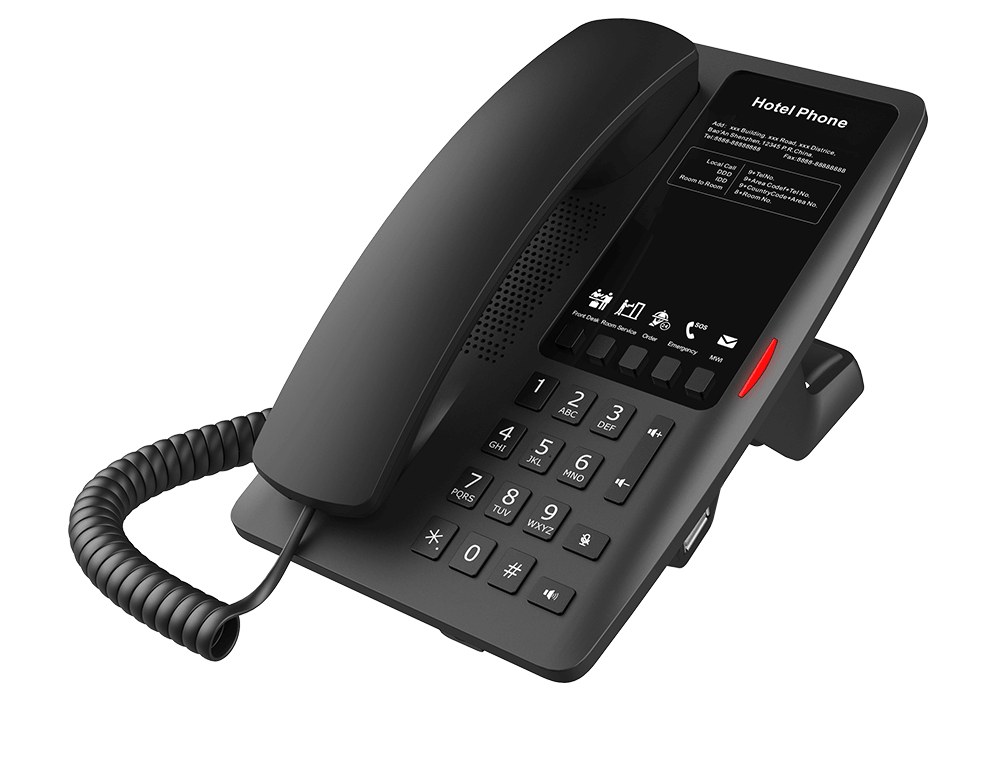 Fanvil H4 SIP-Hoteltelefon, 2 SIP-Konten, 5 programmierbare Tasten, PoE, schwarz