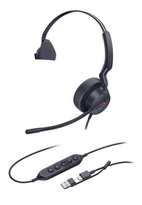 Yealink UH44 Mono Teams Kabelgebundenes USB-Headset, monaural, 2 Mikrofone mit Geräuschfilter, 360°-Besetztanzeige, USB-