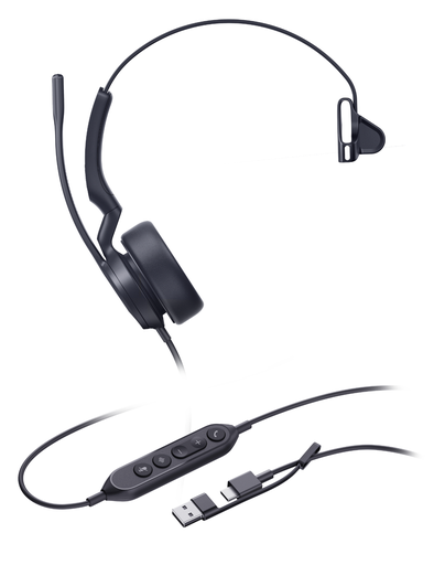 Casque filaire USB Yealink UH44 Mono UC, monaural, 2 micros antibruit, USB-C et USB-A, version UC