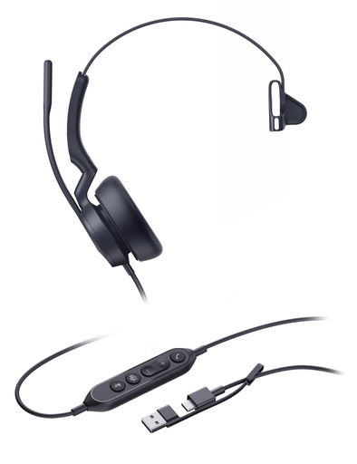 Casque filaire USB Yealink UH46 Mono Teams, monaural, 3 micros antibruit, USB-C et USB-A, certifié Teams