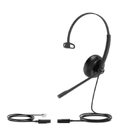 Yealink YHS34 Mono wired headset, monaural, RJ9 with QD cable, noise-cancelling microphone, wideband audio