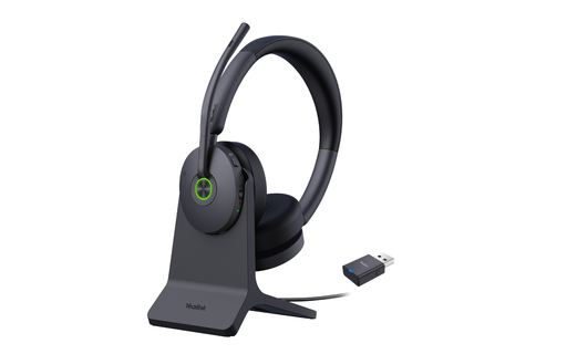 Casque sans fil DECT Yealink WH68 Hybrid, avec support de charge, binaural, DECT et Bluetooth 5.3, ANC hybride
