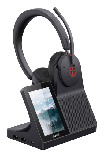 Casque sans fil DECT Yealink WH68 Workstation, binaural, DECT 185 m et Bluetooth 5.3, station avec écran LCD et speakerp