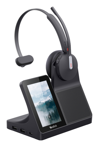 Casque sans fil DECT Yealink WH64 Workstation Mono, DECT + Bluetooth 5.3, monaural, base tactile avec haut-parleur, hub 
